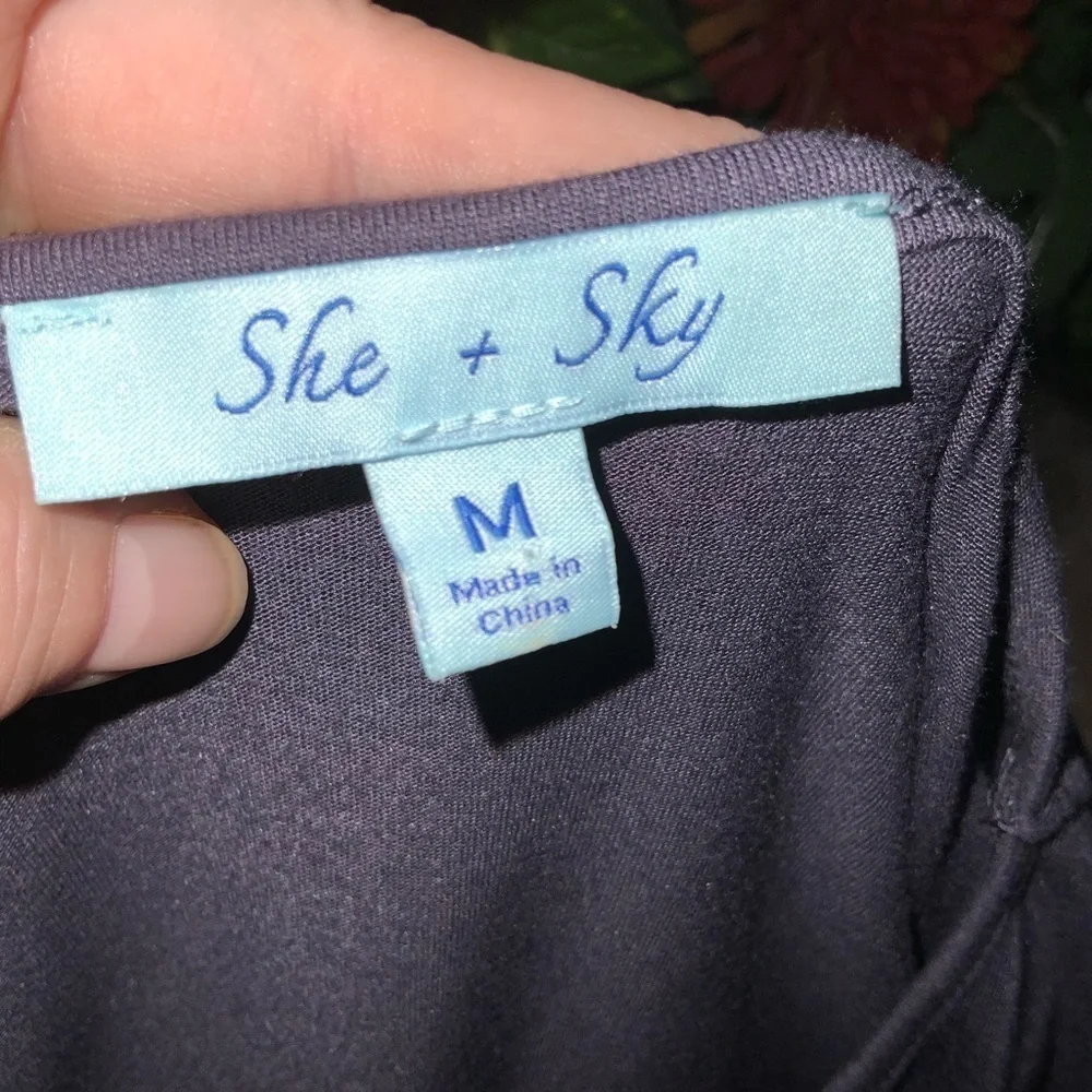 She & Sky Gray Faux Wrap Long Sleeve Soft Bodycon Casual Work Party Dress M - Picture 7 of 7